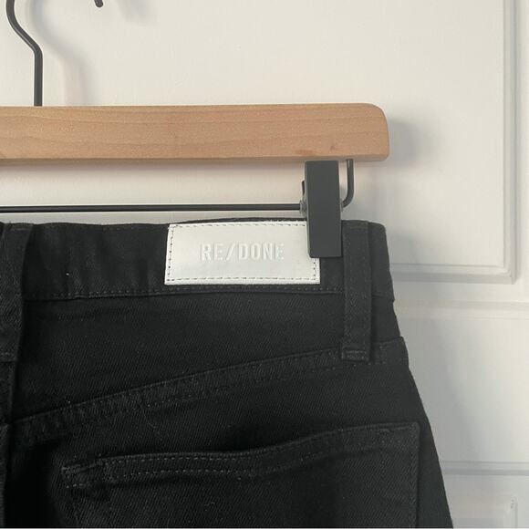 RE/DONE 90's High Rise Ankle Crop Jeans Jet Black With Rips - Picture 5 of 8
